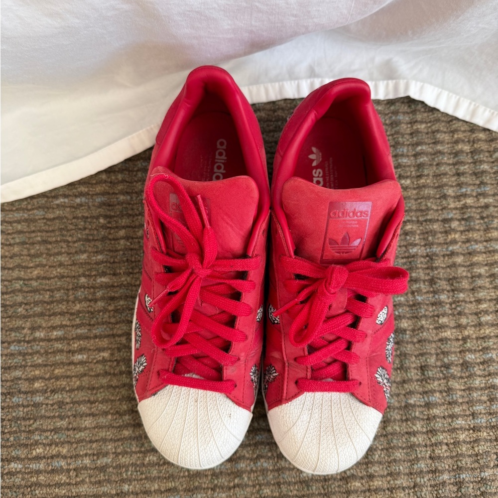 Adidas x The Farm Company Red Superstar Sneakers with Pineapple Design - Picture 2 of 10